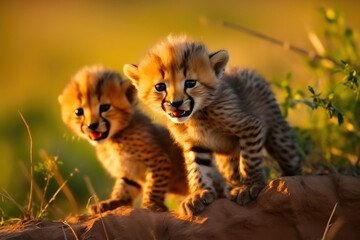 Cheetah Cubs Having Fun in Their Natural Habitat