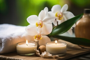 Fototapeta na wymiar Wellness Retreat: Spa Massage Table and Candles