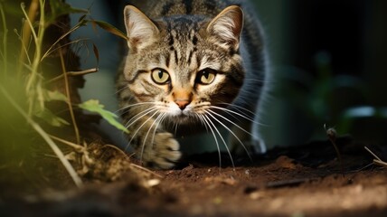 Obraz premium the suspenseful moment of a cat stalking a mouse. The scene epitomizes the age-old game of predator and prey.
