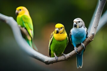 green and blue parrots on branch