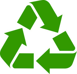 Waste recycling and environmental protection sign. Green triangle of three arrows on white background. Vector icon set.
