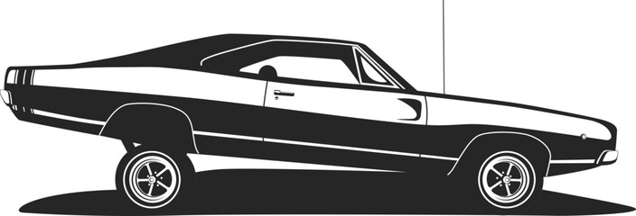 American muscle low rider car vector. Classic lowrider cars profile. Set tuning vehicle template for print t shirt or logo motor club.
