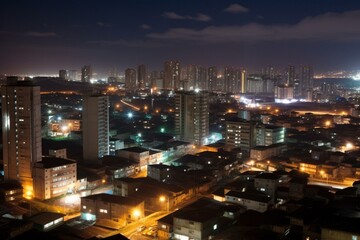 Fototapeta na wymiar Night view of Curitiba city skyline. Generative AI