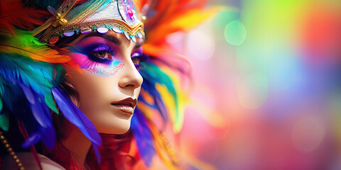 Brazilian Carnival, hyper - realistic feathers and sequins, vivid colors, dynamic composition,...