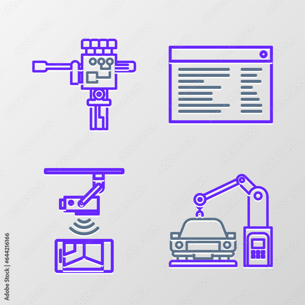 Poster set line industrial machine robotic robot arm hand, wireless controlling cctv security camera, softw
