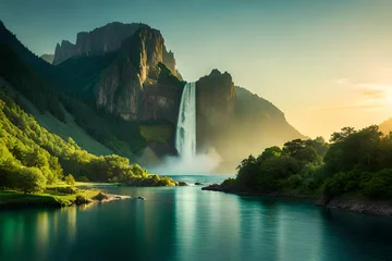 Foto op Plexiglas waterfall in the mountains © Muhammad Naeem