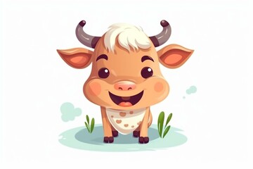 Illustration of an adorable cow with a smile on its face. Generative AI