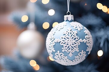 Christmas balls. Ornaments and decoration hanging from a Christmas. Generative Ai image