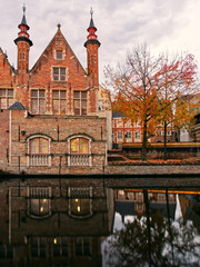 Fototapeta na wymiar Idyllic canal building view reflection, Belgium