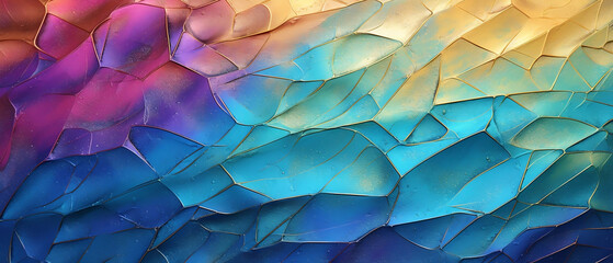 Kolorowa tęczowa mozaika - olej na płótnie. Różne kształty tworzą wzorek, strukturę.  © yeseyes9