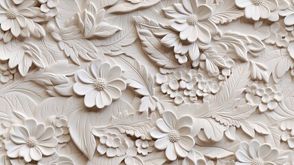 a stucco floral pattern on a wall within an elegantly decorated room. The image highlights the pattern's role in enhancing interior aesthetics. SEAMLESS PATTERN. SEAMLESS WALLPAPER.