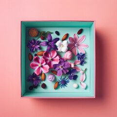 Creative love gift box full of fresh spring flowers, holiday gifts for women.