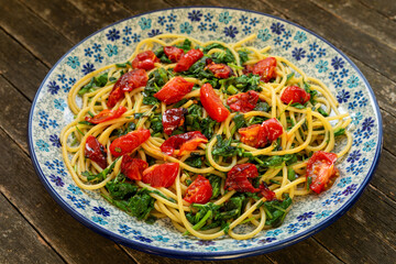 Pasta with Cherry Tomatoes and Arugula.