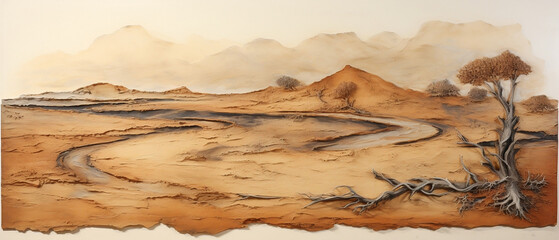 Obraz z piasku - krajobraz pustynny, tło. Beżowe i brązowe odcienie. 