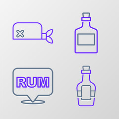 Set line Alcohol drink Rum, and Pirate bandana for head icon. Vector