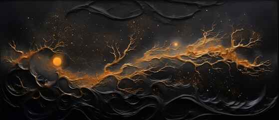 Obrazy na Plexi  Czarny obraz malowany piaskiem - mroczny krajobraz, sztuka nowoczesna - tło na baner. 