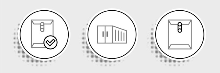 Set line Envelope, and check mark and Container icon. Vector