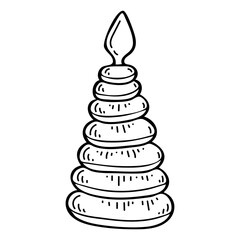 Children toy pyramid sketch. Constructor parts for assembly. Preschool games. Hand drawn doodle illustration.
