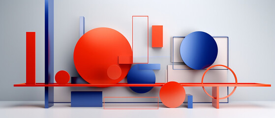 Tło 3d - geometryczne figury i kształty w przestrzeni. Projekt fizyczny, naukowy.  - obrazy, fototapety, plakaty