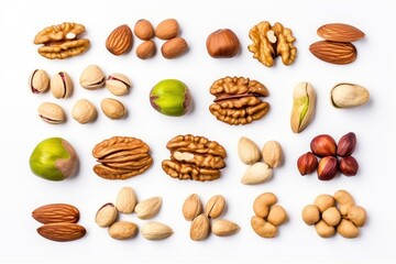 Different nuts on a white background
