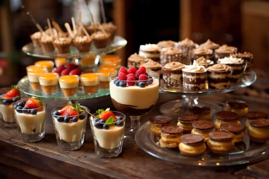 Delectable desserts and sweet. Catering buffet with different desserts and desserts. Dessert bar