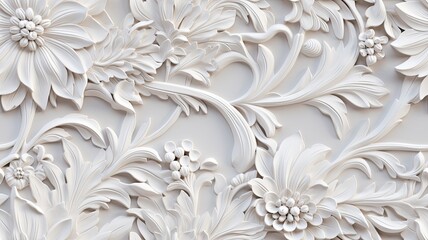 a stucco floral pattern on a wall within an elegantly decorated room. The image highlights the...