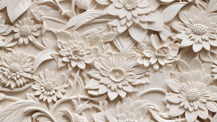 a stucco floral pattern on a wall within an elegantly decorated room. The image highlights the pattern's role in enhancing interior aesthetics. SEAMLESS PATTERN. SEAMLESS WALLPAPER.
