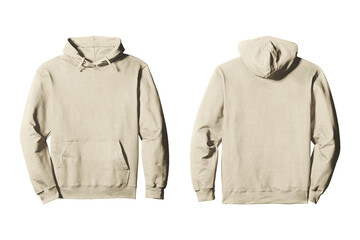 Blank Unisex Tan Pullover Hoodie Mockup Front and Back View Isolated Background