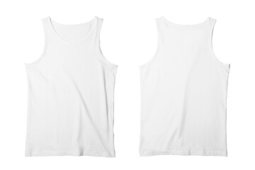 Blank Men White Tank Top Template Front and Back View Isolated - obrazy, fototapety, plakaty