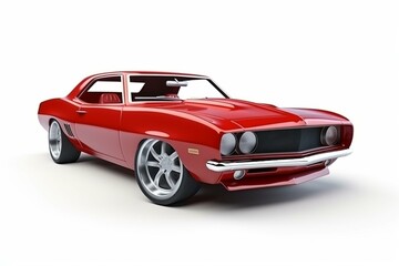 3D rendering of a vintage red American muscle car isolated on a white background. Generative AI