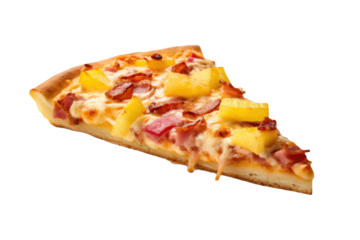 Slice of Hawaiian Pizza with Ham and Pineapple Isolated on a Transparent Background