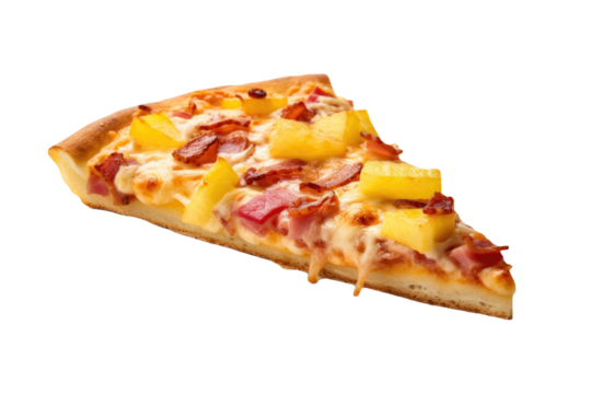 Slice of Hawaiian Pizza with Ham and Pineapple Isolated on a Transparent Background