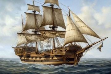 Exploring European colonial ships from the Age of Exploration. Generative AI