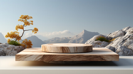 wooden presentation stand and landscape