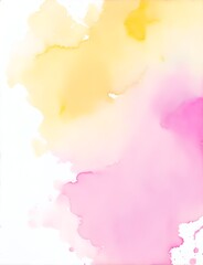 Obraz premium Yellow and pink watercolor on a white background. The color splashes on the paper.