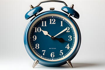 Blue old vintage alarm clock isolated on a white background - obrazy, fototapety, plakaty