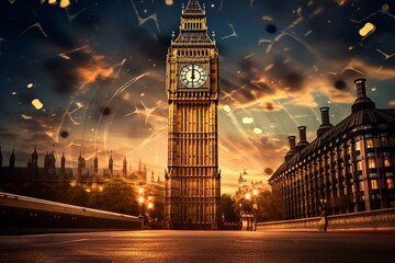 Famous London clock tower. Generative AI