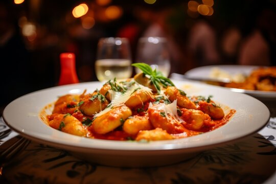 delicious dish of italian gnocchis with tomato sauce