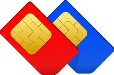 two sim card red and blue - obrazy, fototapety, plakaty