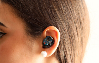 We are connected. Person with wearable technology, headphones