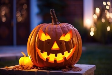 Fototapeta premium outdoor halloween decoration with pumpkins