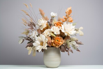 Bouquet of fake flowers in a pot, with a clear background. Ideal for decorating homes. Generative AI