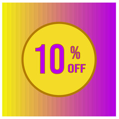 Up to 10 percent off. Vector design with yellow circle and gradient background and texture.