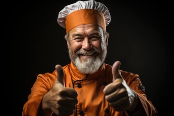 Chefs at restaurant kitchen showing two thumbs up. Generative AI