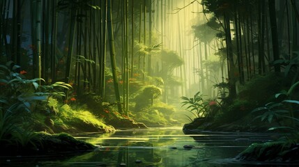 a captivating landscape of a serene bamboo forest