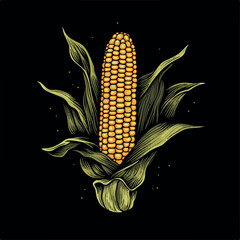 Corn in cartoon, doodle style. 2d vector illustration in logo, icon style. Black and white AI Generative
