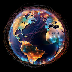 Futuristic online internet network around planet earth.