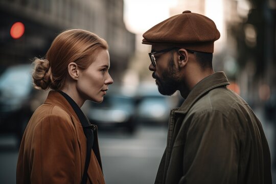 shot of two strangers meeting in the city