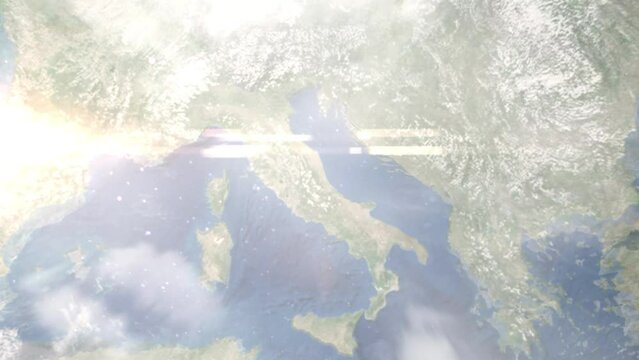 Zoom in from space and focus on Teramo, Italy. 3D Animation. Background for travel intro. Elements of this image furnished by NASA	