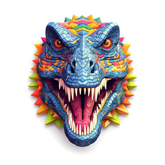 Cute face of a monster t rex dragon head mandala  kids t-shirt design, colorful bright colors, isolated white background